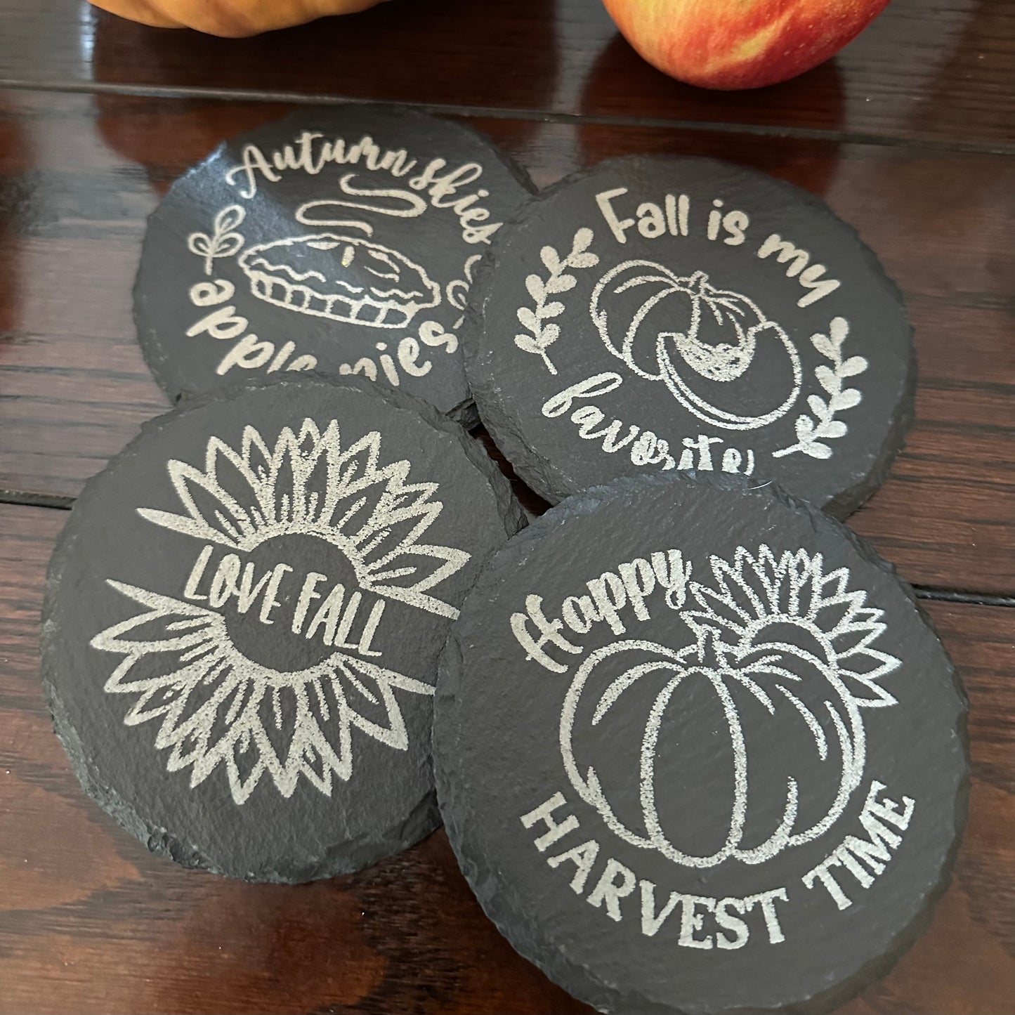 Fall Theme Slate Coaster Set