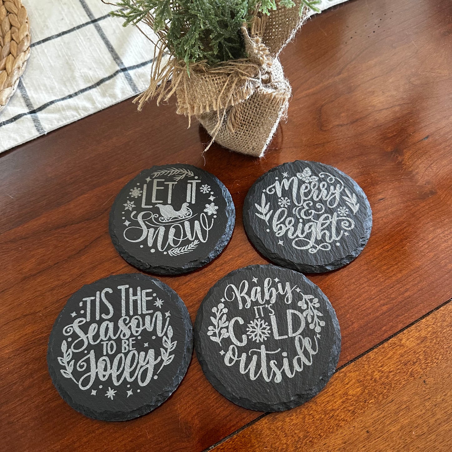 Christmas theme slate coaster set