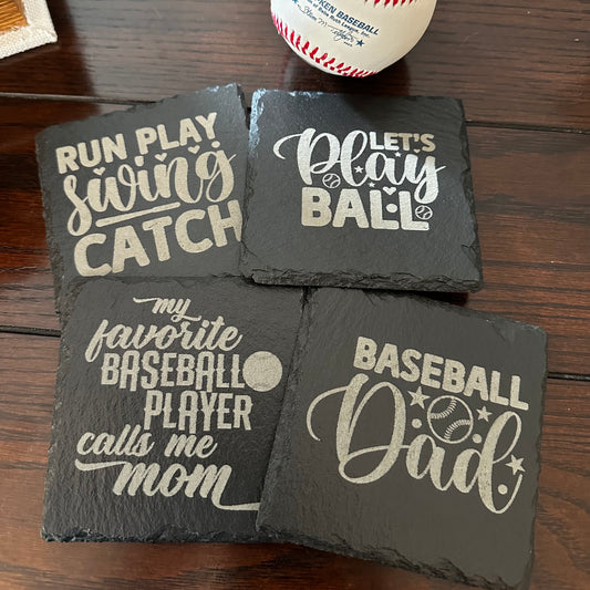 Slate Baseball Coaster Set